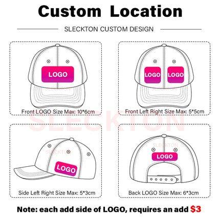 SLECKTON Custom Baseball Cap Fashion Letter Embroidery Sun Hats for Women and Men Cotton Design LOGO Wholesale Unisex Caps