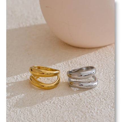 Yhpup 6789# Stainless Steel Metal Double Layer Geometric Cast High Quality Ring Water Resistant Texture Fashion Daily Jewelry