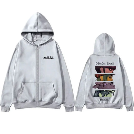 Gorillaz Graphic Zipper Hoodie Women Men Autumn Winter Hip Hop Fashion Streetwear Oversized Zip Up Jacket Coat Fleece Sweatshirt