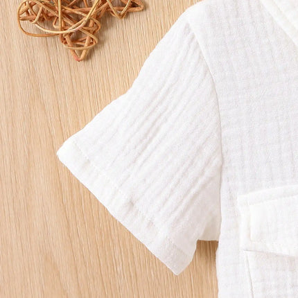 Summer Casual Comfort Soft Solid Color Simple Cotton Short Sleeve Romper Baby Girl Pocket Fashion Baby Boy Romper