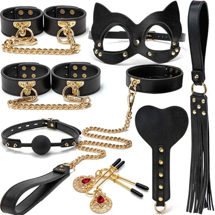 Leather Bondage Set BDSM Fetish Handcuffs Collar Erotic Toys Women Couples Adult Play Erotico Sexy Toys Sex Toys for Women Slave