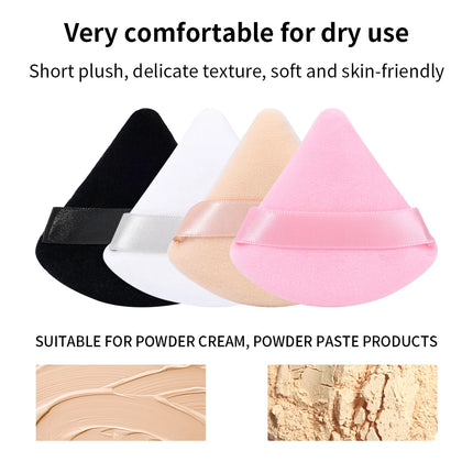 1-60pcs Triangle Velvet Powder Puff Soft Washable Sponge Black Pink Cosmetic Puffs Loose Powder Facial Beauty Makeup Accessories