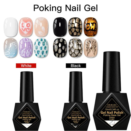 10ml Poking Nail Gel White Black Lace Nail Polish and Special Clear Base Gel 3D Painting Gel Varnish for Nail Art Decorations