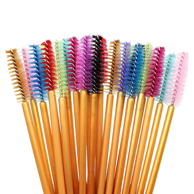 50Pcs Disposable Eyelash Makeup Brush Mascara Wands Gold Mini Eye Lash Brushes Short Eyebrow Comb Eyelashes Extension Tool