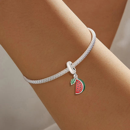 925 Sterling Silver Pink Cake Cherry Pineapple Strawberry Cherry Pendant Charm Ball Suitable for Bracelets DIY Women's Jewelry