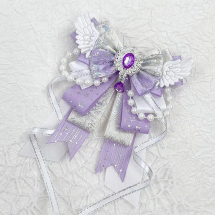 Lolita Angel Wing Bow Handmade Finished Crystal Pearl ItaBag Charm DIY Lolita Bags Clothing Decorations Accessories