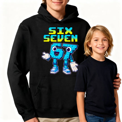 Versatile Casual Hoodie with SIX SEVEN Print Design, Boys Girls Teens Style, Cotton Sweatshirt for Outerwear in Autumn Winter