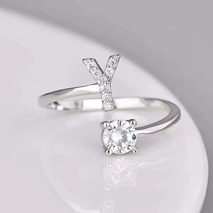 LATS Zircon Initial A-Z Letter Rings for Women Girl Adjustable Opening Ring Name Alphabet Female Wedding Fashion Jewelry Gift