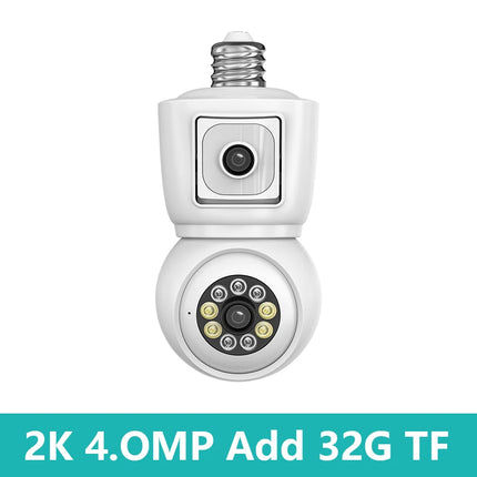 4MP wireless Wifi E27 bulb dual-lens camera safety protection CCTV baby monitor PTZ automatic tracking bidirectional audio ICSEE