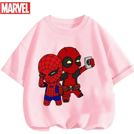 Marvel Summer Children's 100% Cotton T-Shirt Comfortable Soft Fabric Classic Cartoon Spider-Man Pattern Suitable for Both Boys and Girls