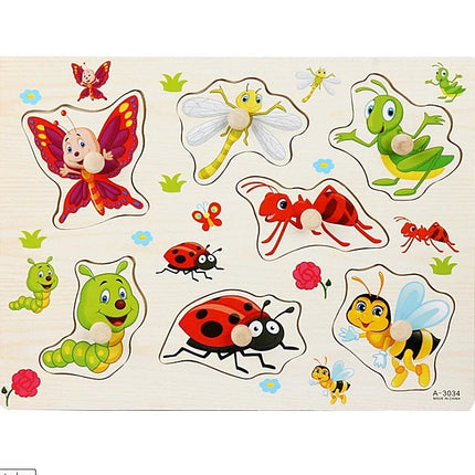 30cm Baby Toys Montessori Wooden Puzzle Hand Grab Board Educational Wood Puzzles for Kids Cartoon Animal Vehicle Child Gift