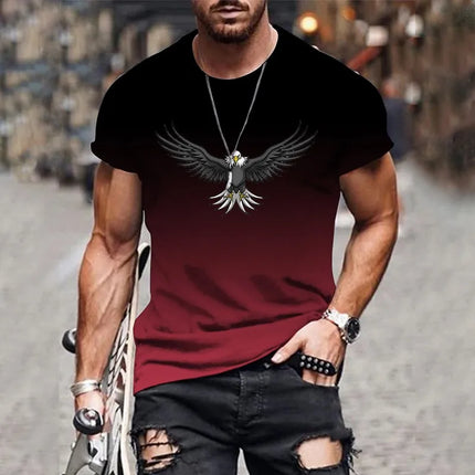 Men's Gradient Eagle 3D Printed T-shirt Summer Outdoor Leisure Sports Quick-Drying Short-Sleeved Tops Plus Size Men's Clothing