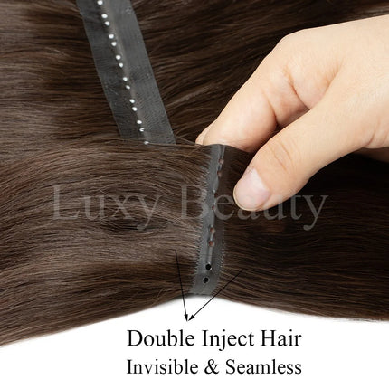 Brown Butterfly Hole Weft Hair Extensions Straight Invisible Twin Tab Weft Natural Blonde P4-27 Hole Weft Human Hair Extensions