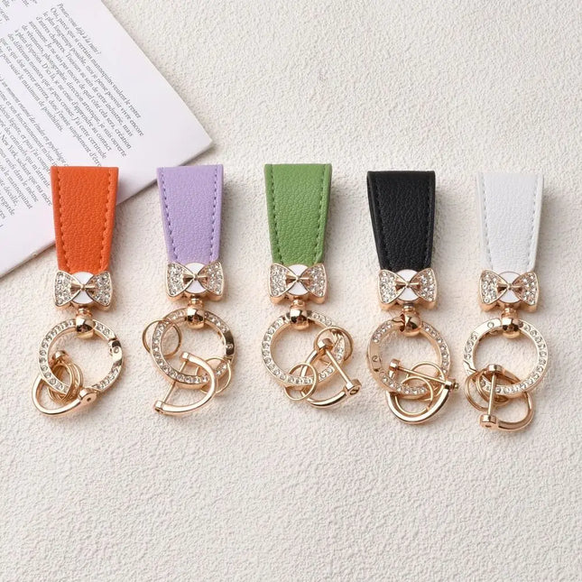 Key Holder Luxury Genuine Leather Keychain Matte Buckle Keys Organizer Car Key Pendant Bag Charms Pendant Rhinestone Key Chain