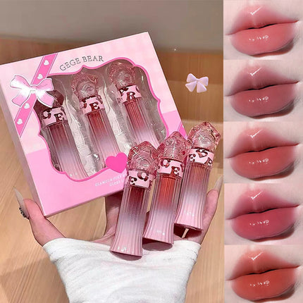 Gege Bear Water Light Lip Llaze Set Mirror Lipstick Lip Gloss, Hydrating Moisturizing, Long Lasting, Gift for Lover