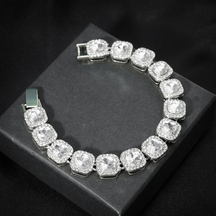 HipHop Men Women 13MM Prong Cuban Link Chain Bracelet Bling Iced Out 2 Row Rhinestone Paved Miami Rhombus Cuban Chain Jewelry