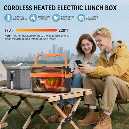 Gison 1.5L Portable Electric Heated Lunch Box 60W No Water Heating Lunch Box Car Work Lunch Box Heater 18000mah Rechargeable