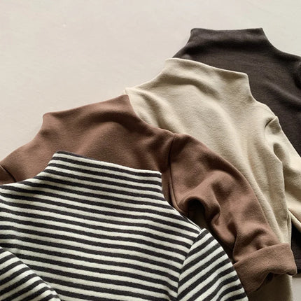 Autumn Winter Children T-Shirts 1-6Y Boys Girls Turtleneck Warm Striped Long Sleeve T Shirts Tops Tees Toddler Wear Kids Clothes