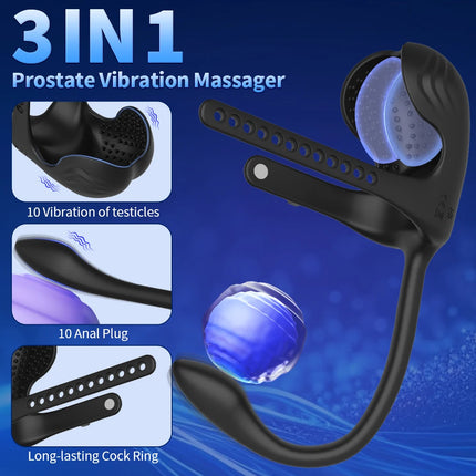 3 in 1 Anal Plug Vibrator Testicle Taint Stimulator Vibrating Cock Ring Remote Control Male Prostate Massager Sex Toy for Couple