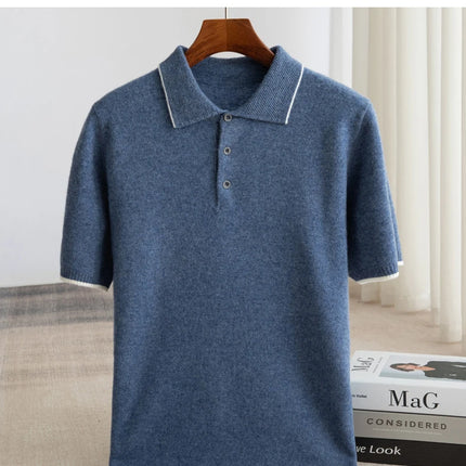 100% Merino Wool T-shirt Men's POLO Collar Short Sleeve Pullover 2025 Spring/Autumn New Fashion Knit Business Casual Sweater Tee