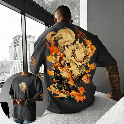 Pokemon  Anime Men and Women Summer T-shirt New Arcanine Creative Printed Street Hip Hop Loose Casual Y2K Parent Child Top