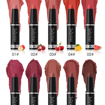 Julystar Nude Brown Matte Lipstick Pen Waterproof Lasting Non-Stick Cup Velvet Fruit Lipstick Lip Tint Pencil Makeup Lip Stain
