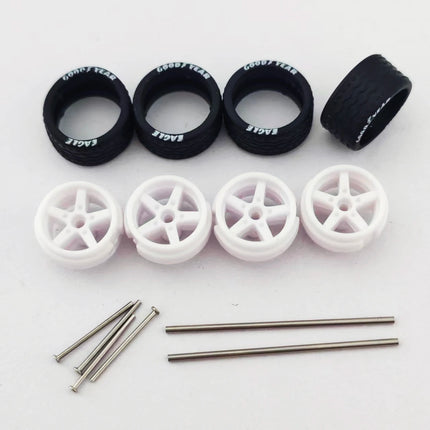 5 Sets 1/64 Alloy Car Model Tires w Shaft Wheels w 25mm Axles for Modify 1:64 Matchbox/Domeka/HW Model Cars No Need Open Chassis