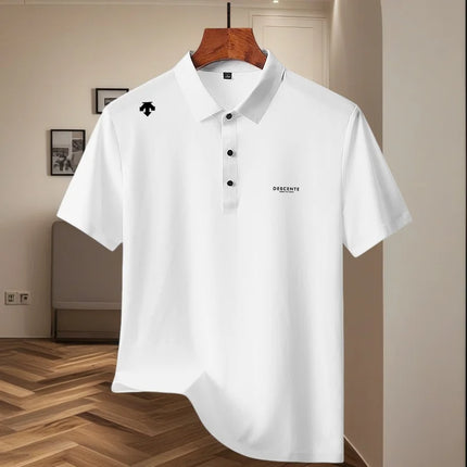 High quality ice silk polo shirt short sleeved men's sports brand printed top 2026 summer new cool and breathable casual T-shirt