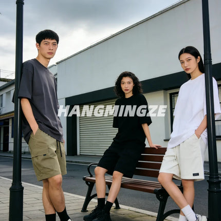 Summer Oversize T-shirts 230GSM Cotton Couple T-Shirt Streetwear Short Sleeves Tee Shirt Solid Color Men Casual Loose Basic Tops