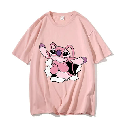 Pure Cotton Children's T-shirt 2026 Trendy and Cool Stitch&Angel Printed Fashionable Parent-child Outfit for Men and Women