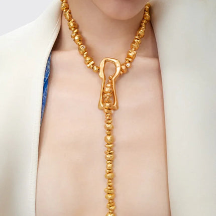 Fashion Women Plastic Beads With Alloy Lock Key Pendant Waist Chain Jewelry Elegant Sweater Long Necklace Accessories