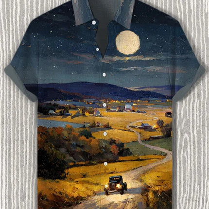 Hawaiian Casual Shirt Men's Summer 3D Wave Print Retro Short Sleeved Linen Top Suitable for Clothing Tops