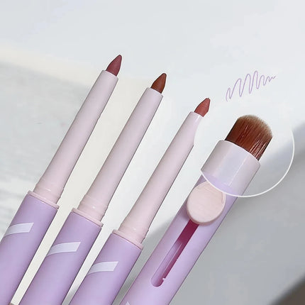 New Lip Liner Pen Matte Lipstick Pen Silver Long Lasting Lip Contouring Non Stick Lipliner Pencil Korean Makeup with Brush