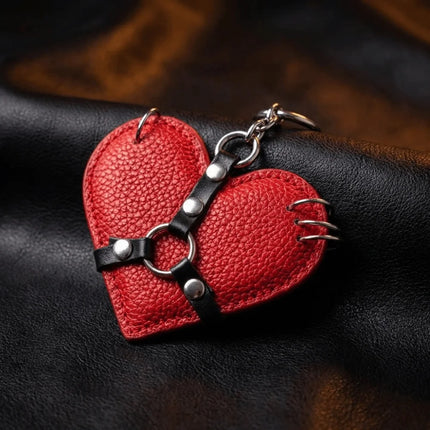 Fashion Y2K Rivet Heart Bag Charm Punk Gothic Leather Heart Keychain Black Red Bag Pendant Bag Hanging