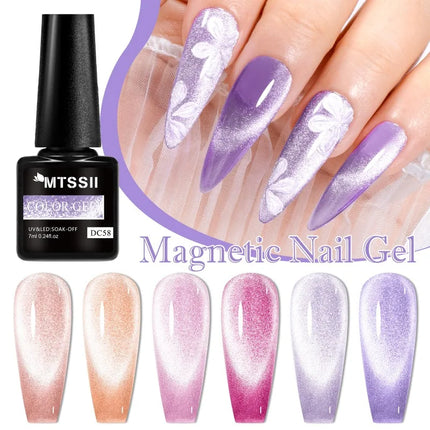 7pcs Shiny Cat Magnetic Gel Nail Polish Set With Magnetic Rod Pink Colorful Semi Permanent Soak Off UV Gel Varnish Nail Supplies