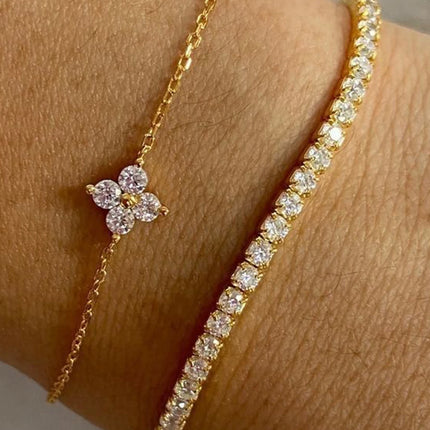 2pcs Simple Cubic Zirconia Flower Water Chain Women's Bracelet Set Daily Office Jewelry