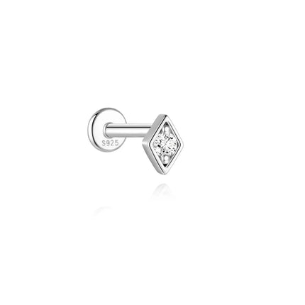 CANNER 1Pc 925 Silver Smooth Stars Moon Stud Earrings For Women 18K Gold Flat Head Threaded Puncture Ear Bone Ins Fine Jewelry