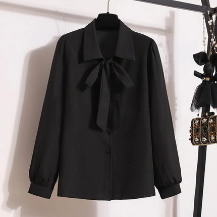 2026 Plus Size Women's Shirt Lantern Sleeve Butterfly Knot Casual Tops White Commute Formal Fashion Blouse Woman Clothing