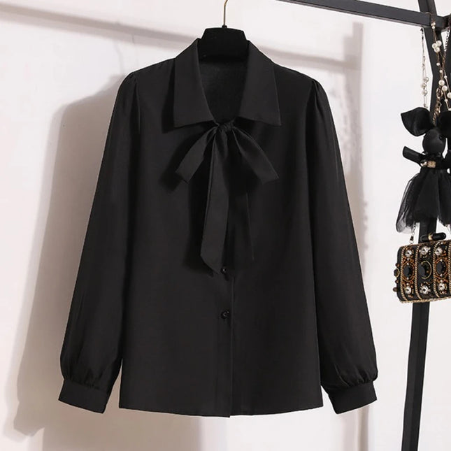 2026 Plus Size Women's Shirt Lantern Sleeve Butterfly Knot Casual Tops White Commute Formal Fashion Blouse Woman Clothing