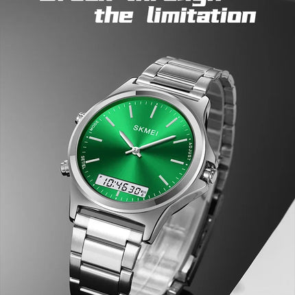 SKMEI 2120 Digital Quartz Watch for Men Waterproof Sport Dual Display Stainless Steel Mens Wristwatches Alarm Clock Reloj Hombre