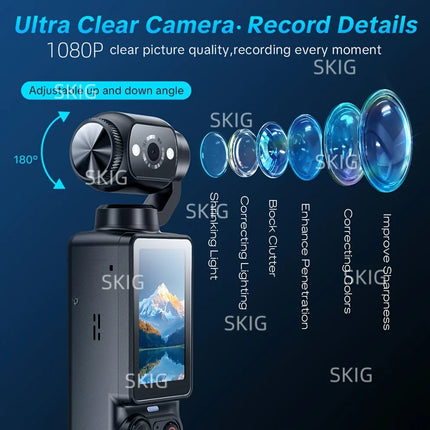 SKIG 1080P FHD Video Camera with 1.9" CMOS, USB Rechargeable, 180° Rotating Action Camcorder for Vlogging, Vlogging Camera