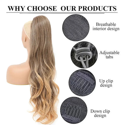 28 Inch Wavy Ponytail Extension 180g/pcs Synthetic Hair Ponytail Ombre Blonde Body Wave Ponytail Clip In Hair Ponytail For Women