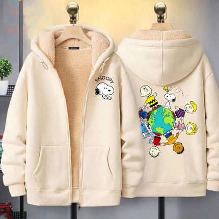Snoopy New Zip Hoodie for Adult Kawaii Cartoon Sweatshirt Man Woman Clothing Fleece Coat Fashion White Winter Warm Clothes Gift