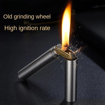 New Brass NunchakuLighter Windproof Mini RetroGrinding Wheel Ignition FlintFireless Men's Smoking ToyGift