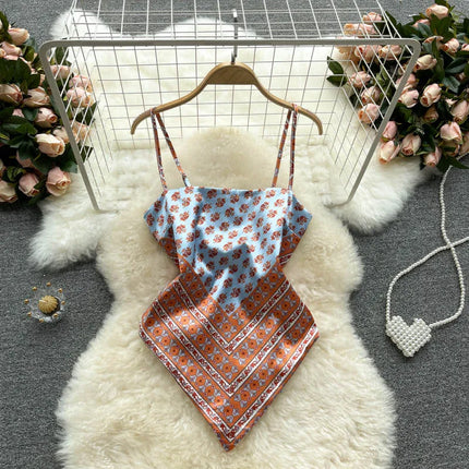 Women's Slim Fit Printed Tank Top Knot Back Design Versatile Strapless Top Commute Style Summer Collection