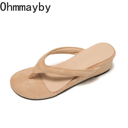 Vintage Summer Women Wedges Heel Slippers Outdoor Height Increase Dress Shoes Ladies Outdoor Beach Vacation Clip Toe Slides