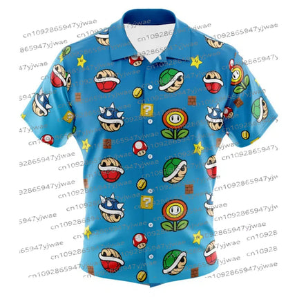 Yoshi Super Mario Bros Button Up Hawaiian Shirt Men's Beach Causal Short Sleeve Shirt Hawaiian Shirt Summer Men's Vacation Shirt
