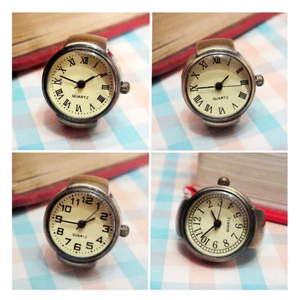 Vintage Punk Finger Watch Mini Elastic Strap Alloy Watches Couple Rings Jewelry Clock Retro Roman Quartz Watch Rings Women Men