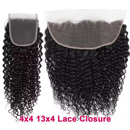 Kinky Curly 13X4 Lace Frontal Brazilian Virgin Human Hair Preplucked 4x4 Transparent Lace Closure Human Hair 150% Density