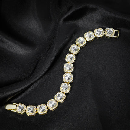 HipHop Men Women 13MM Prong Cuban Link Chain Bracelet Bling Iced Out 2 Row Rhinestone Paved Miami Rhombus Cuban Chain Jewelry